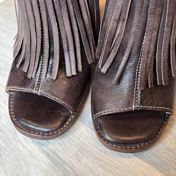 Bed Stu Onset Olivia Peep Toe Women's Fringe Brown Leather Booties Size 6.5 - Picture 5 of 12